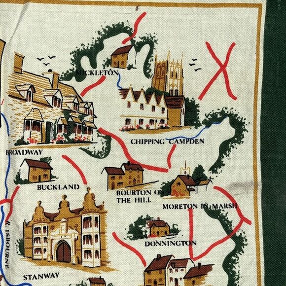 England Cotswolds Cotton British Villages Roads Map Towns Britain Made Tea Towel - Picture 5 of 6